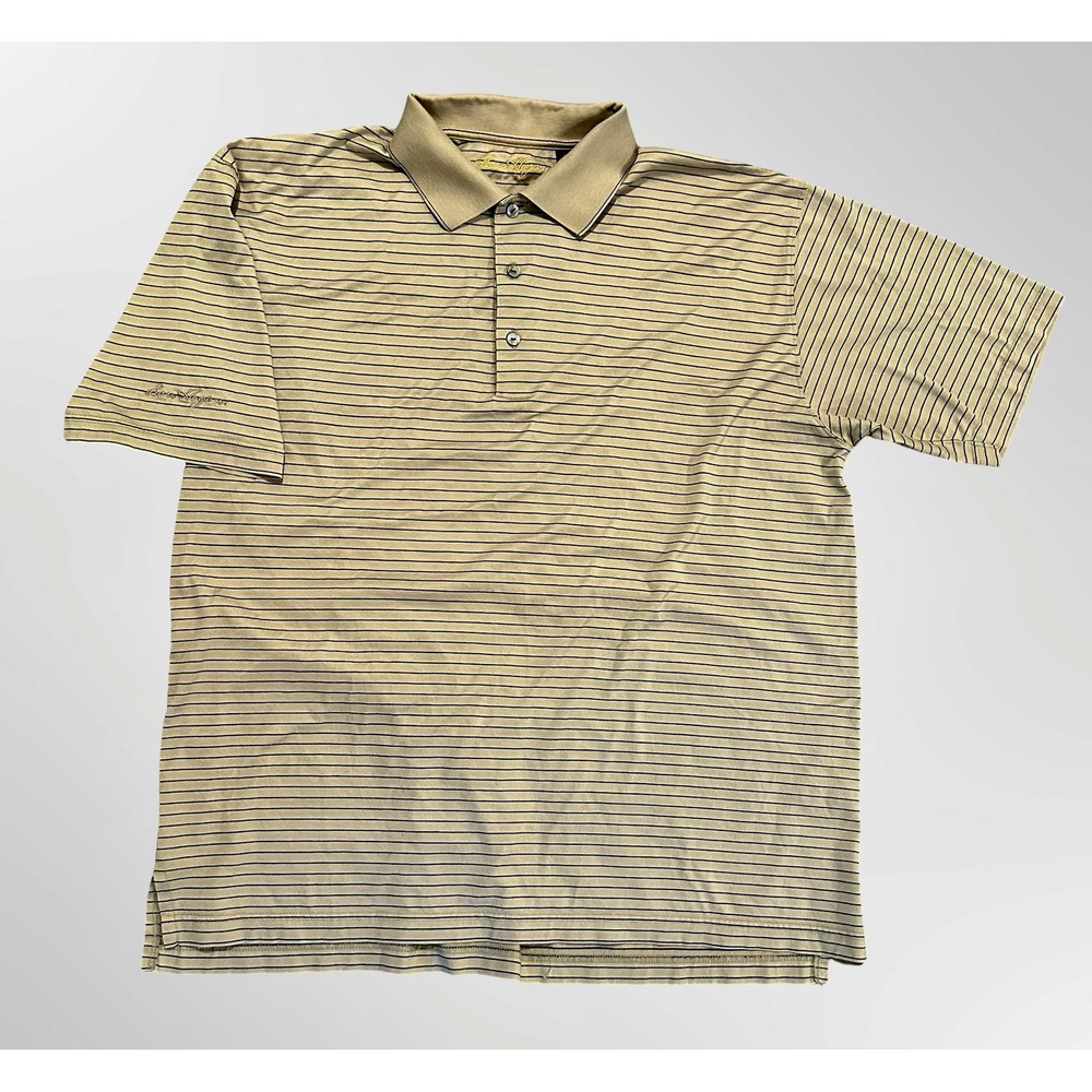 Ben Hogan Mens Striped Golf Polo Shirt Short Sleeve Beige Navy Size L